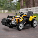 NNECW 12V Kids Ride on Road Roller with 2.4G Remote Control &amp; LED Lights-Yellow