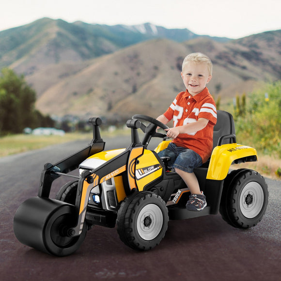 NNECW 12V Kids Ride on Road Roller with 2.4G Remote Control & LED Lights-Yellow