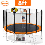NNEDPE 8ft Round Spring Trampoline Free Safety Outer Net pad mat ladder shoe Tidy Basketball Orange