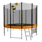 NNEDPE 8ft Round Spring Trampoline Free Safety Outer Net pad mat ladder shoe Tidy Basketball Orange