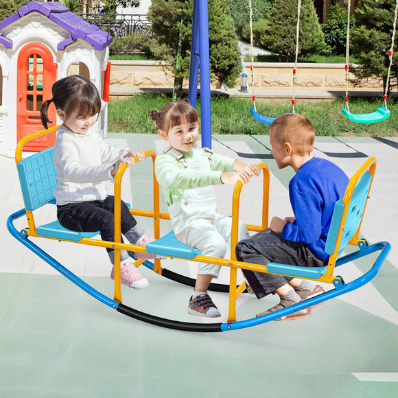 NNECW Kids Metal Rocking Seesaw with Handlebars for Indoor & Outdoor Play-Blue
