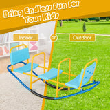 NNECW Kids Metal Rocking Seesaw with Handlebars for Indoor &amp; Outdoor Play-Blue