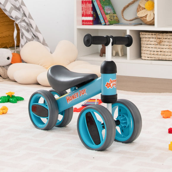 NNECW Baby Balance Bike with 4 Wheels & Limited Steering for 1-2 Years Old-Blue
