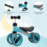 NNECW Baby Balance Bike with 4 Wheels &amp; Limited Steering for 1-2 Years Old-Blue