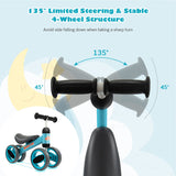 NNECW Baby Balance Bike with 4 Wheels &amp; Limited Steering for 1-2 Years Old-Blue