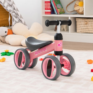 NNECW Baby Balance Bike with 4 Wheels &amp; Limited Steering for 1-2 Years Old-Pink
