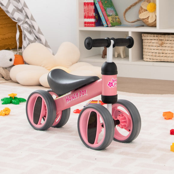 NNECW Baby Balance Bike with 4 Wheels & Limited Steering for 1-2 Years Old-Pink