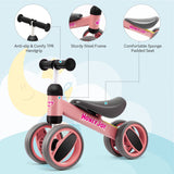 NNECW Baby Balance Bike with 4 Wheels &amp; Limited Steering for 1-2 Years Old-Pink