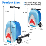 NNECW 2-IN-1 Skateboard Luggage with 3 Color Lighted Wheels for Kids-Blue