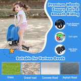 NNECW 2-IN-1 Skateboard Luggage with 3 Color Lighted Wheels for Kids-Blue