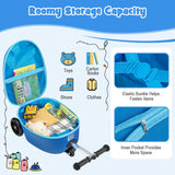 NNECW 2-IN-1 Skateboard Luggage with 3 Color Lighted Wheels for Kids-Blue