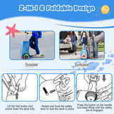 NNECW 2-IN-1 Skateboard Luggage with 3 Color Lighted Wheels for Kids-Blue