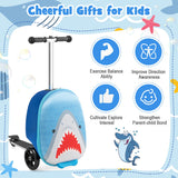 NNECW 2-IN-1 Skateboard Luggage with 3 Color Lighted Wheels for Kids-Blue