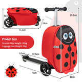 NNECW 2-IN-1 Skateboard Luggage with 3 Color Lighted Wheels for Kids-Red