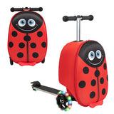 NNECW 2-IN-1 Skateboard Luggage with 3 Color Lighted Wheels for Kids-Red