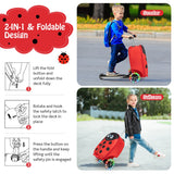 NNECW 2-IN-1 Skateboard Luggage with 3 Color Lighted Wheels for Kids-Red