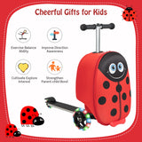 NNECW 2-IN-1 Skateboard Luggage with 3 Color Lighted Wheels for Kids-Red