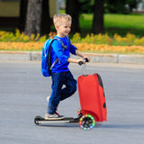 NNECW 2-IN-1 Skateboard Luggage with 3 Color Lighted Wheels for Kids-Red