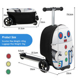 NNECW 2-IN-1 Skateboard Luggage with 3 Color Lighted Wheels for Kids-White