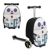NNECW 2-IN-1 Skateboard Luggage with 3 Color Lighted Wheels for Kids-White