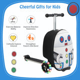 NNECW 2-IN-1 Skateboard Luggage with 3 Color Lighted Wheels for Kids-White