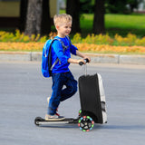 NNECW 2-IN-1 Skateboard Luggage with 3 Color Lighted Wheels for Kids-White