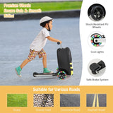 NNECW 2-IN-1 Skateboard Luggage with 3 Color Lighted Wheels for Kids-Yellow