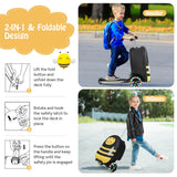 NNECW 2-IN-1 Skateboard Luggage with 3 Color Lighted Wheels for Kids-Yellow