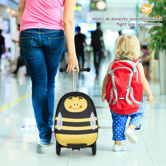 NNECW 2-IN-1 Skateboard Luggage with 3 Color Lighted Wheels for Kids-Yellow