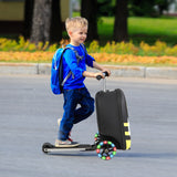 NNECW 2-IN-1 Skateboard Luggage with 3 Color Lighted Wheels for Kids-Yellow