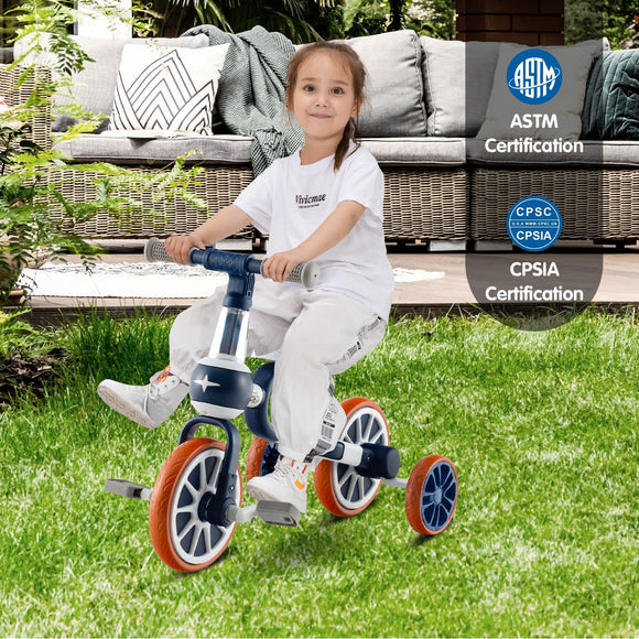 NNECW 4-in-1 Kids Trike Bike with Adjustable Parent Push Handle for Kids Aged 2-4-Navy