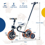 NNECW 4-in-1 Kids Trike Bike with Adjustable Parent Push Handle for Kids Aged 2-4-Navy