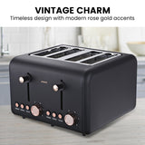 NNEDPE 4 Slice Toaster Rose Trim Collection - Black