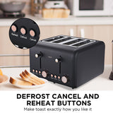 NNEDPE 4 Slice Toaster Rose Trim Collection - Black
