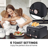 NNEDPE 4 Slice Toaster Rose Trim Collection - Black
