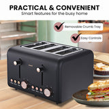 NNEDPE 4 Slice Toaster Rose Trim Collection - Black
