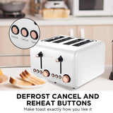 NNEDPE 4 Slice Toaster Rose Trim Collection - White