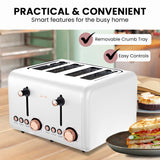 NNEDPE 4 Slice Toaster Rose Trim Collection - White