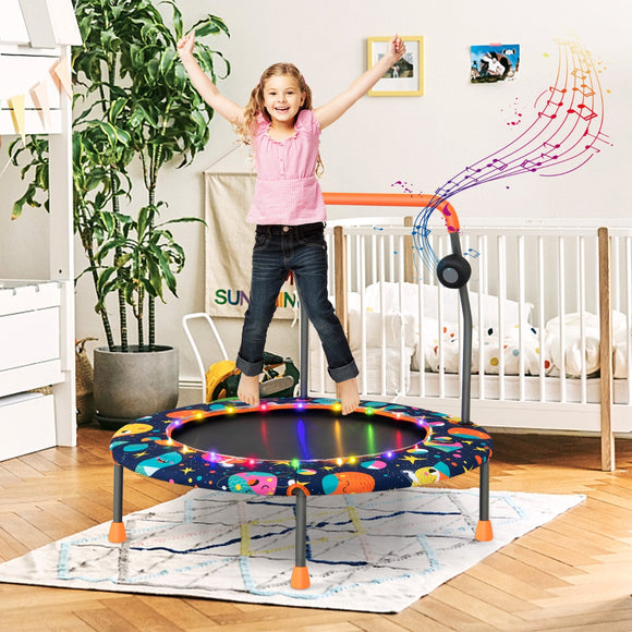 NNECW Toddler Music Trampoline with Colorful LED Lights for Kids-Navy