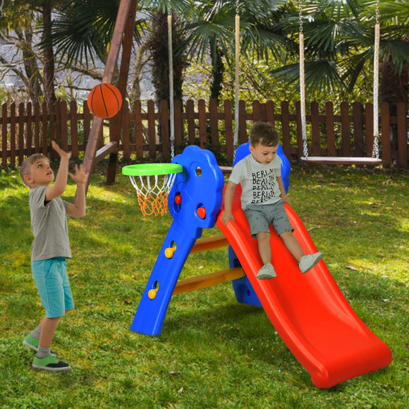 NNECW 2 Step Children Folding Slide with Basketball Hoop