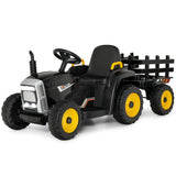 NNECW 12V Kids Ride On Tractor with Trailer and Remote Control-Black