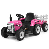 NNECW 12V Kids Ride On Tractor with Trailer and Remote Control-Pink