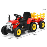 NNECW 12V Ride On Tractor with Trailer and Remote Control for Kids -Red