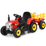 NNECW 12V Ride On Tractor with Trailer and Remote Control for Kids -Red