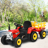 NNECW 12V Ride On Tractor with Trailer and Remote Control for Kids -Red