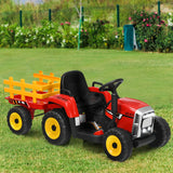NNECW 12V Ride On Tractor with Trailer and Remote Control for Kids -Red