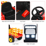 NNECW 12V Ride On Tractor with Trailer and Remote Control for Kids -Red