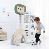 NNECW 3-In-1 Children's Playground with Height-Adjustable Basketball Stand Green