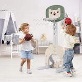 NNECW 3-In-1 Children's Playground with Height-Adjustable Basketball Stand Green