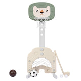 NNECW 3-In-1 Children's Playground with Height-Adjustable Basketball Stand Green